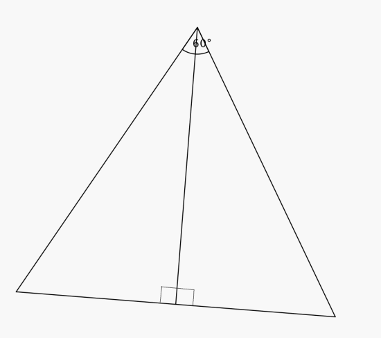 En trekant der det ene hjørnet er 60 grader. Det felles ned en normal . 